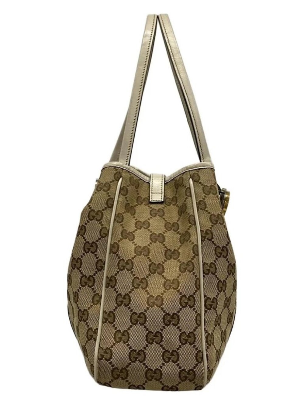 GUCCI GG Twins/GG Pattern Dark Brown Beige Cream Jacquard Leather - Picture 4 of 15